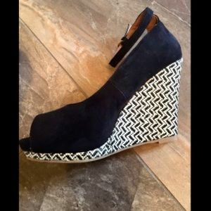 Mossimo Peep Toe Black Ankle Strap Wedge Sandal